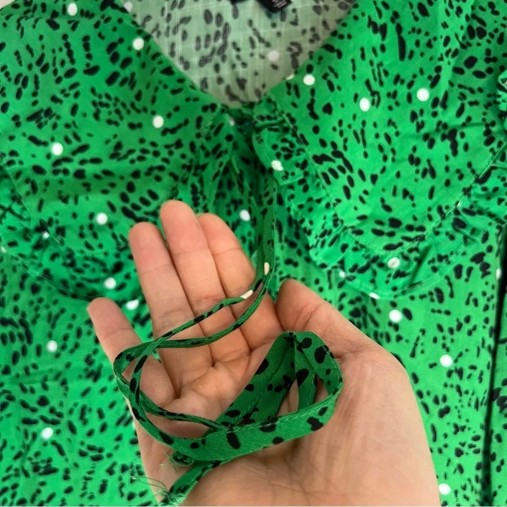 Who What Wear Long Sleeve Maxi Dress Size S Green Black White Dots Peter Pan - Picture 8 of 16